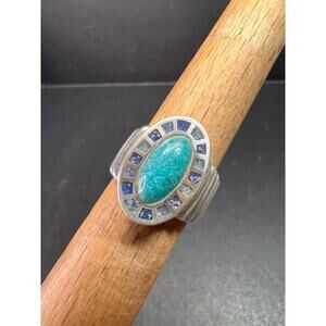 Vintage Sterling Silver Coleman Co. Turquoise & Lapis Mosaic Inlay Ring – Size 7